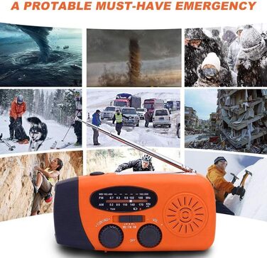 Радіо Solar Radio: портативне радіо з ручним приводом, динамо, AM/FM, 2000mAh Powerbank, ліхтарик LED, зарядка USB для мобільного телефону, для кемпінгу та відпочинку на природі, оранжевий колір