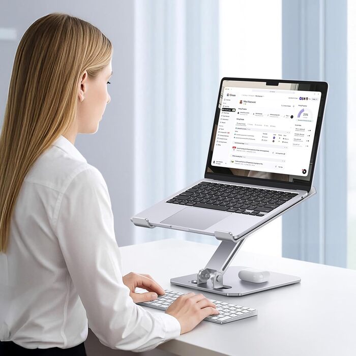 Підставка для ноутбука OMOTON, алюміній, регульована висота, ергономічна, складна, для MacBook Pro/Air (11-16 дюймів), срібна