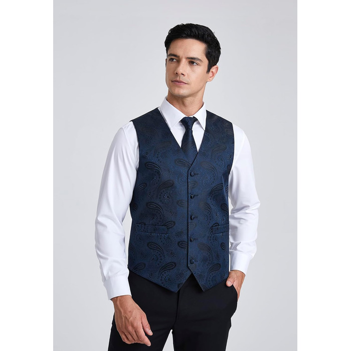 Чоловічий жилет Enlision з паєтками, краватка та нагрудний хустинка - комплект для весілля, вечірки, ділових зустрічей, XS-6XL, Морський блакитний