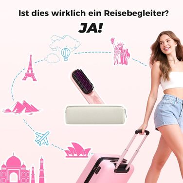 Бездротова випрямляч для волосся Bopcal Mini Glättbürste з іонізацією, 10000mAh, захистом від опіків, швидкий нагрів, 6 температурних режимів, рожевий