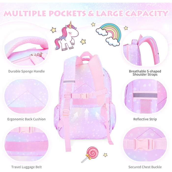 Рюкзак для дівчинки Schulrucksack фіолетовий, 43x35x17 см, велика місткість, з нагрудним ременем, для школи, 5-10 років