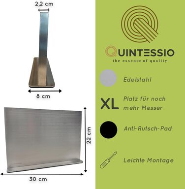 QUINTESSIO XL магнітний блок для ножів з нержавіючої сталі, без ножів, тримач для ножів, магнітний органайзер для кухні