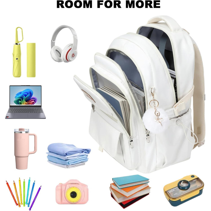 Шкільний рюкзак для підлітків, дівчаток, 3-в-1: рюкзак, ланчбокс, пенал, бежевий (15.6