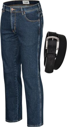 Джинси чоловічі Wrangler Texas Regular Fit Authentic Straight Darkstone + Чорний ремінь 34W/32L