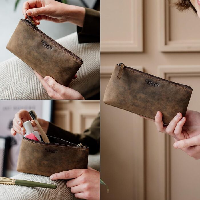 Преміум косметичка Berliner Bags Anna зі шкіри, маленький шкіряний пенал для жінок і дівчат, розмір XS, колір еспресо
