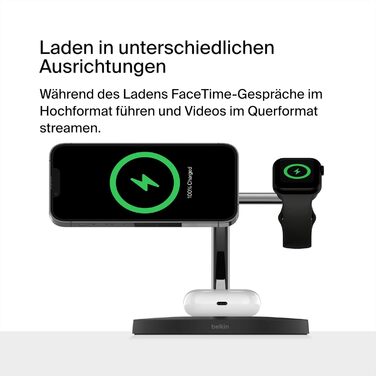 Belkin MagSafe 3-в-1 Бездротова Зарядка: Швидка Зарядка для iPhone, Apple Watch та AirPods (15W) - Чорний