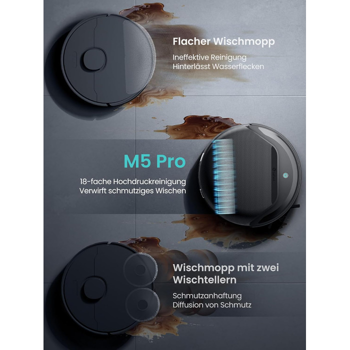 Робот-пилосос LEFANT M5 Pro-B з пультом дистанційного керування, 2200Pa, для шерсті тварин, з базою для зарядки, сумісний з Alexa та керуванням через APP, час роботи 120 хв