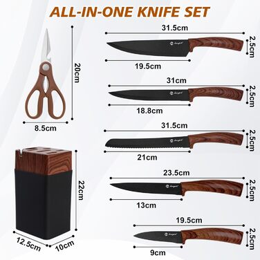 Набір ножів Kezidhp 7 предметів з бруском: високоякісні кухонні ножі з нержавіючої сталі з ергономічними ручками. Професійний набір ножів для кухні