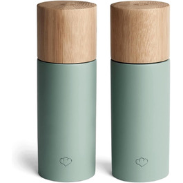 Набір з 2 мельниць для спецій SPRINGLANE: сіль та перець, з буку та бетону, регульований млин з кераміки, скандинавський дизайн (м'ятний)