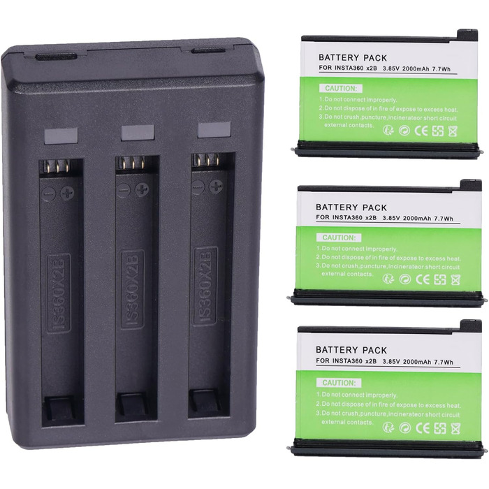 2 акумулятори Insta360 2800mAh з зарядним пристроєм USB-C, Li-Ion акумулятори для Insta360 Action Camera, з Micro SD слотами (X2)