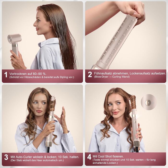 Airstyler 6-в-1: Фен, плойка, об'єм, локони, випрямлення. Рожевий (Champagnerfarben)