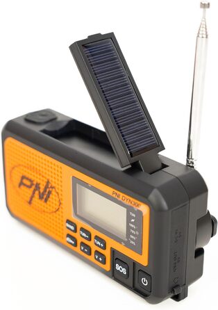 Портативне радіо PNI DYN300 з динамо, сонячною зарядкою, ліхтариком, Powerbank 4000 mAh, SOS, IPX3, помаранчеве