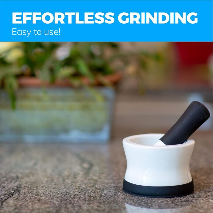 Набір для розмелювання спецій EZ-Grip: ступка та товкачок з силікону та порцеляни, чорний (11,5 см)