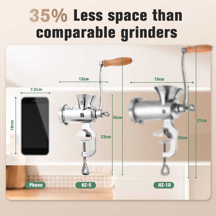 М'ясорубка ручна Huanyu з нержавіючої сталі, насадка для ковбас та печива, миється в посудомийній машині, для яловичини, свинини та овочів (№8)