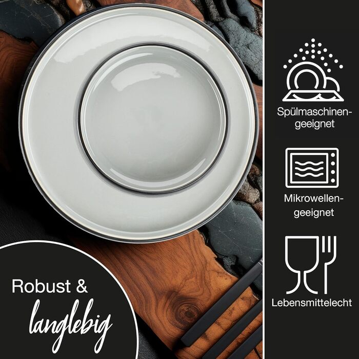 Moritz & Moritz SOLID UNI Dinnerware Set for 12 People Grey, 36-Piece - Modern Stoneware Dinner Set - Microwave & Dishwasher Safe, Dinnerware, Tableware, Combination Service for 12 People Grey Dinnerware Set (12 pcs)