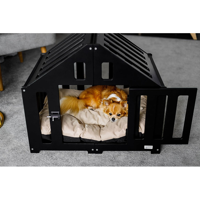 Будка для собак з дерева, клітка для собак із замком, вольєр для тварин, чорна (74 x 53 x 64 см)