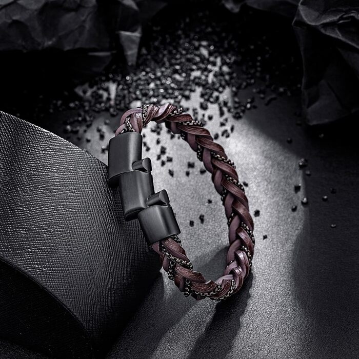 Чоловічий шкіряний браслет преміум-класу з магнітною застібкою з нержавіючої сталі, коричневий (20 см)