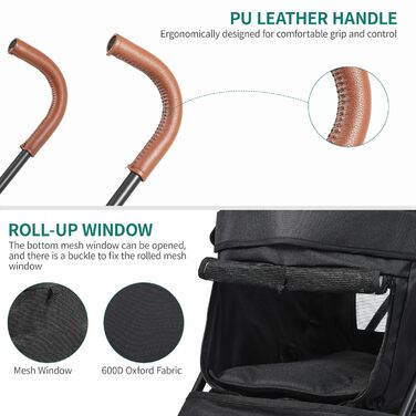 Візок для собак YITAHOME - чорний, до 11,3 кг, з сіткою, тримачем для напоїв, кошиком та переноскою