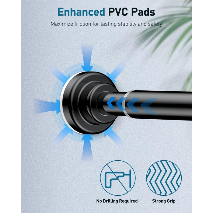 Штанга для душу Uniclife без свердління, 82–204 см, регульована, нержавіюча сталь, для ванної, вікна, шафи (чорна)