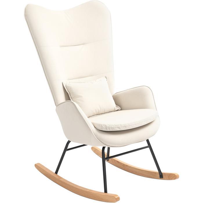 HOMCOM Rocking Chair Glider Armchair, Still Chair with Velvet Look, Rocking Chair with a 120 kg Load Capacity for Bedrooms, Living Rooms, Cream White | Aosom
