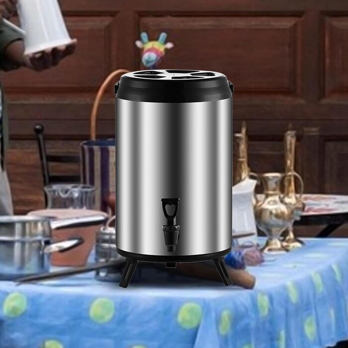 F Fityle Hot/Cold Beverage Dispenser, Tea Barrel with Tap, Water-Insulated Drink Dispenser, Drink Container for Camping/Kindergarten, 6L Silver