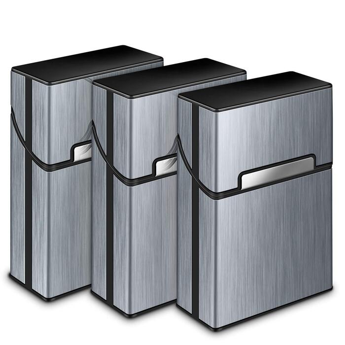 Вишукане Zigarettenetui Yosemy: Металевий футляр для сигарет на 20 сигарет (3 шт.) - сірий, чорний, срібний