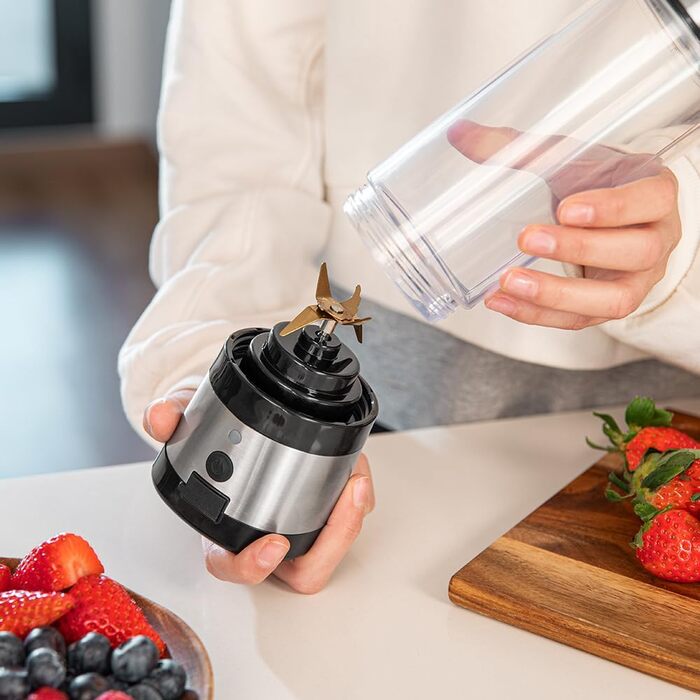 Cecotec Portable Single Blender Power Titanium 300 EasyGo - 350W Ice Crusher with Titanium-Coated Blades, 2 Cooling Tubes, 2 Travel Cups & Lids
