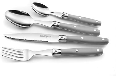 Набір ножів для стейка Laguiole 24 шт. | Набір столових приборів на 6 осіб | Столові ножі з хвилястим лезом (Темно-сірий)