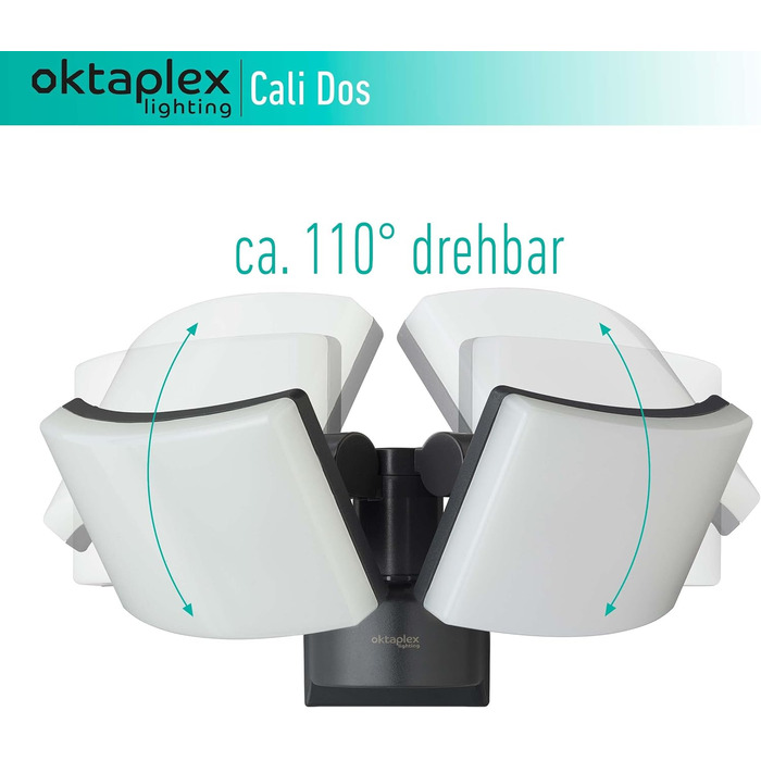 Oktaplex Cali Dos Outdoor Lamp, Swivel/Tiltable, 3000K Warm White, 40W Wall Lamp, IP65 LED Outdoor Steel, White, 230V Outdoor Light (Anthracite)