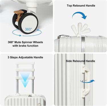 Валіза ручної поклажі Sea Choice з жорстким корпусом з PC, відділенням для ноутбука, USB-портом, 8 колесами Spinner, TSA замком та тримачем для напоїв (білий)