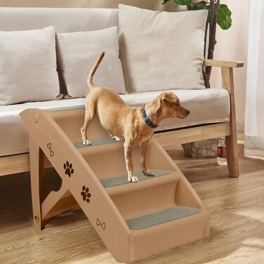 Сходинка для собак Yardin: складана, для маленьких собак та котів, з антиковзкими сходинками, матеріал PP-пластик, вантажопідйомність 75 кг, розмір 49x39x61 см (колір коричневий)