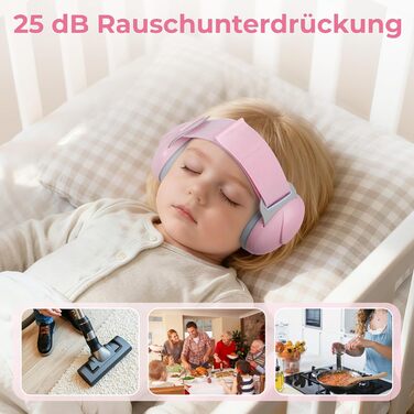 Дитячі навушники для захисту від шуму, регульовані, 0-48 місяців, сертифіковані CE та ANSI, 25 dB, для літаків, сну, рожеві