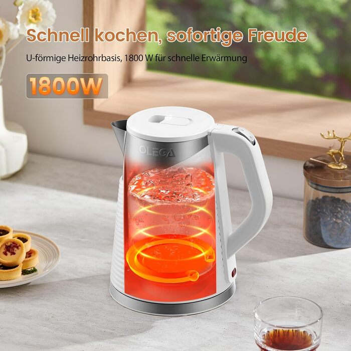 Електричний чайник OLEGA 1.8 л, 1800 Вт, швидка кип'ятіння, BPA free, енергозберігаючий, безпечний дизайн