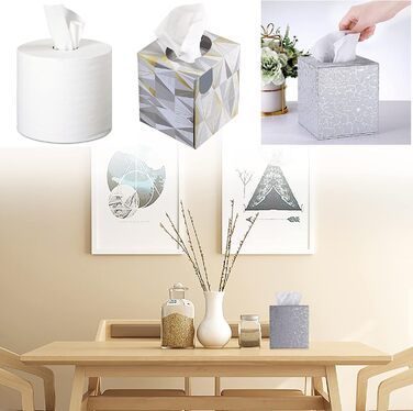BTSKY Square Tissue Box Cover made of PU Leather – stylish cube-shaped tissue box holder with magnetic bottom, decorative PU tissue box for vanity dresser, bedside table, table