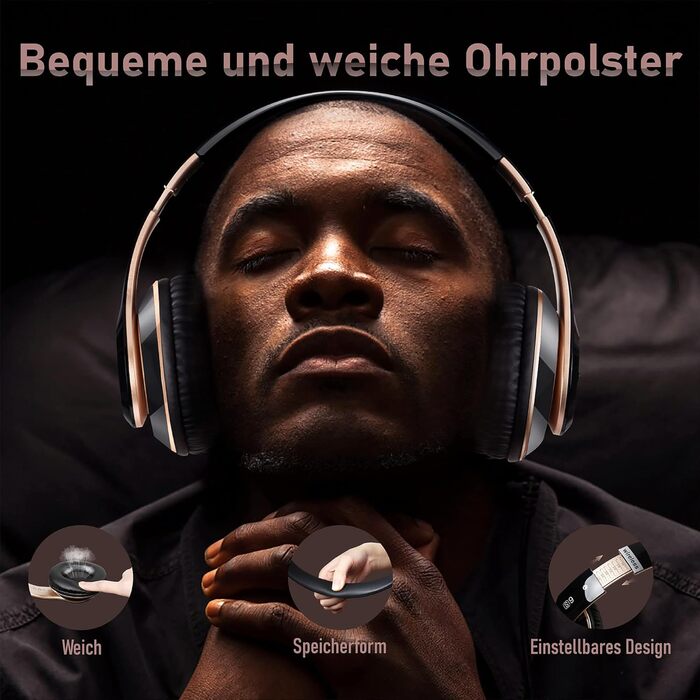 Бездротові навушники Lankey Sound Bluetooth Over-Ear з 6 EQ, FM, SD/TF, вбудованим мікрофоном, 65 годин роботи, чорний колір