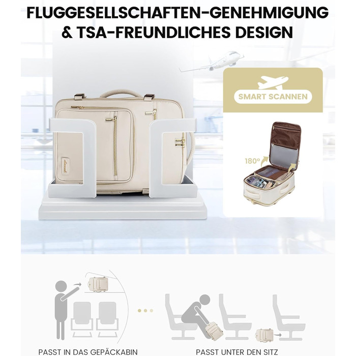 LOVEVOOK Рюкзак ручної поклажі, 40L, для ноутбука 17 дюймів, бежевий, для подорожей