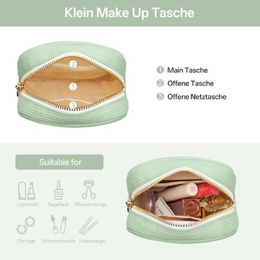 Косметичка жіноча KALIDI з корду, зелена, з відділеннями, на блискавці, для подорожей