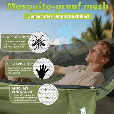 Гамак GEERTOP з москітною сіткою, 300 кг вантажопідйомність, для кемпінгу, походів, виживання, подорожей, саду
