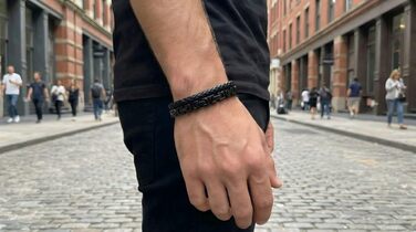 Чоловічий браслет Virto з чорної сталі з золотим покриттям, регульований, 19.5/21 см, подарункова упаковка