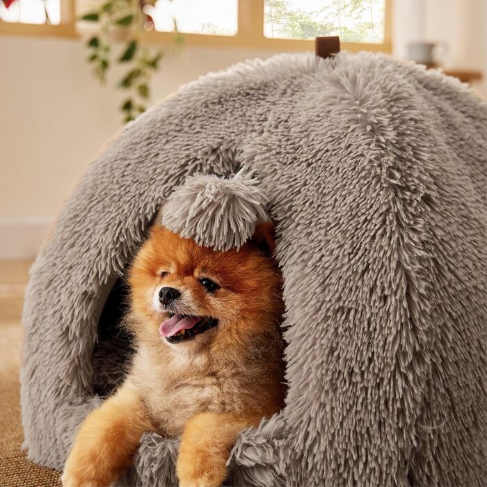 Кігтечка для котів BEDSURE - велика кімната-будиночок 44x44x44 см, плюшеве ліжко для котів, знімний килимок та іграшка, миється, каміль