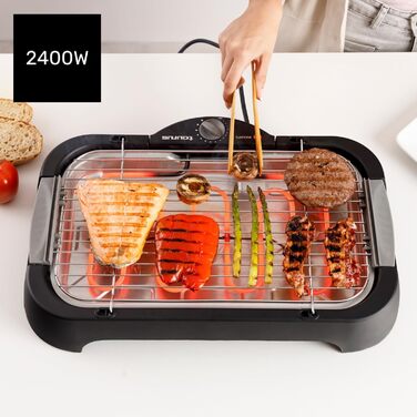 Тaurus Steakmax 2200 – гриль-плита з антипригарним покриттям, без PFOA, 2200 Вт, велика поверхня 49 x 27 см, легке очищення, піддон для жиру, неслизькі ніжки, Чорний, для приготування стейків