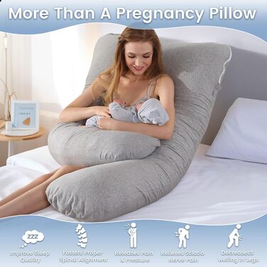Подушка для вагітних SHANNA U-подібної форми, подушка для сну на боці, подушка для годування, з м'якою обтягуючою тканиною Minky Dot, велика подушка для сну, комфортна подушка для дорослих, подушка для тіла (бавовна, в'язана світло-сіра, U-подібна форма -