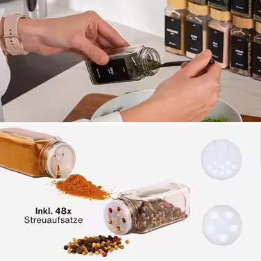 Deco haus® Square Spice Jars, Airtight, 24-Piece Set [Includes Labels & Shaker Insert] - Spice Jar Set Glass - Spice Containers - Spice Storage - Spice Organizer - Spice Storage