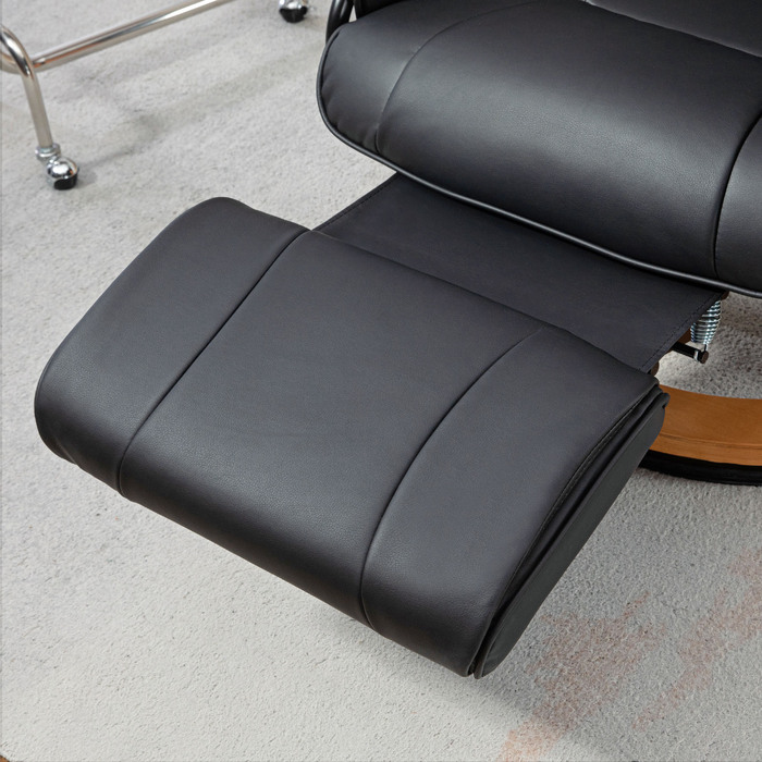 HOMCOM Recliner Chair, Swivel TV Chair with Reclining Function and Footrest, Holds up to 150 kg (220 lbs), Faux Leather TV Chair in Black for Living Room