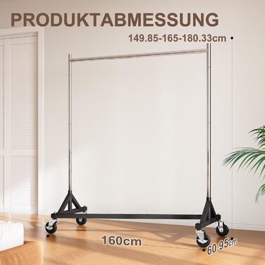 Commercial Clothes Rack with Z-Frame, 182 kg Load Capacity, Heavy-Duty Clothes Rail on Wheels, Adjustable Coat Rack for Hanging