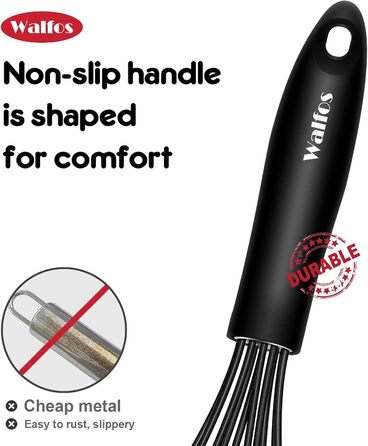 Віночок кухонний Walfos силіконовий (21 см + 23 см + 28 см) чорний - для збивання та перемішування