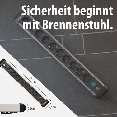 Бренненштуль Розподільник розеток Premium-Alu Line 10 розеток з вимикачем, 3м кабель, Алюміній, Made in Germany