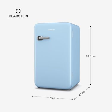 Klarstein 32L Mini Fridge with Freezer - Retro Mini Bar for Drinks & Cosmetics - Compact & Quiet Skincare Fridge for Bedroom - Blue