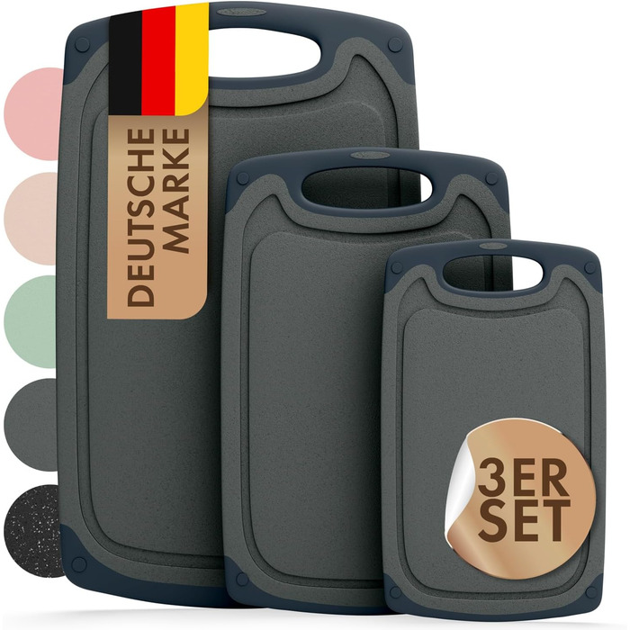 Набір обробних дощок Blumtal 3 шт. (S/M/L) - пластикові, з жолобками для соку та ручкою, BPA free, придатні для миття в посудомийній машині