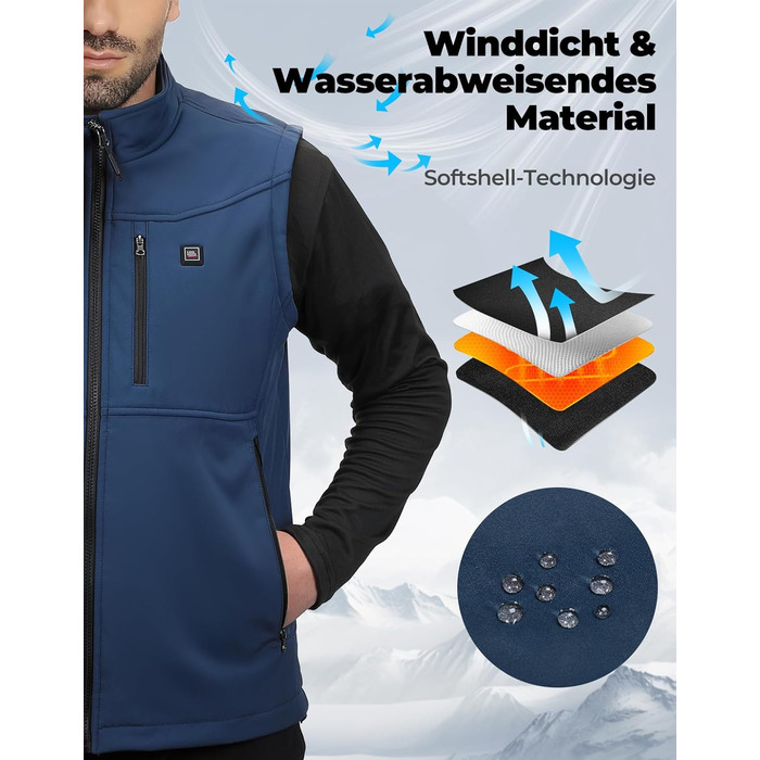 Обогреваемая жилетка KEMIMOTO с функцией App, для мужчин и женщин, с аккумулятором 10000mAh, 4 зоны обогрева, для мотоцикла, катання на лижах (Синій, L)